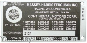 Ferguson F40 Engine Serial Number Tag MFSNTAG